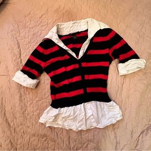 Black and red stripped y2k sweater with collared shirt